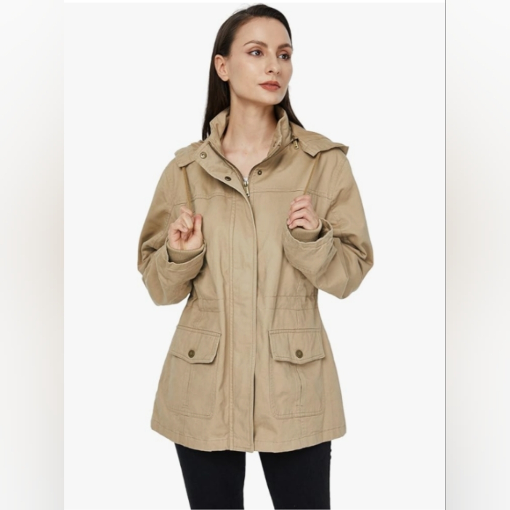WenVen sz M khaki cargo casual hooded jacket coat